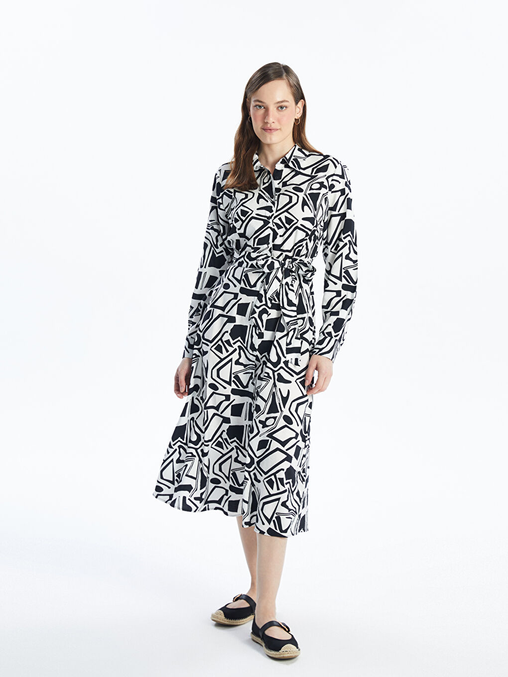 Patterned Long Sleeve Women's Shirt Dress -S4JJ82Z8-LQJ