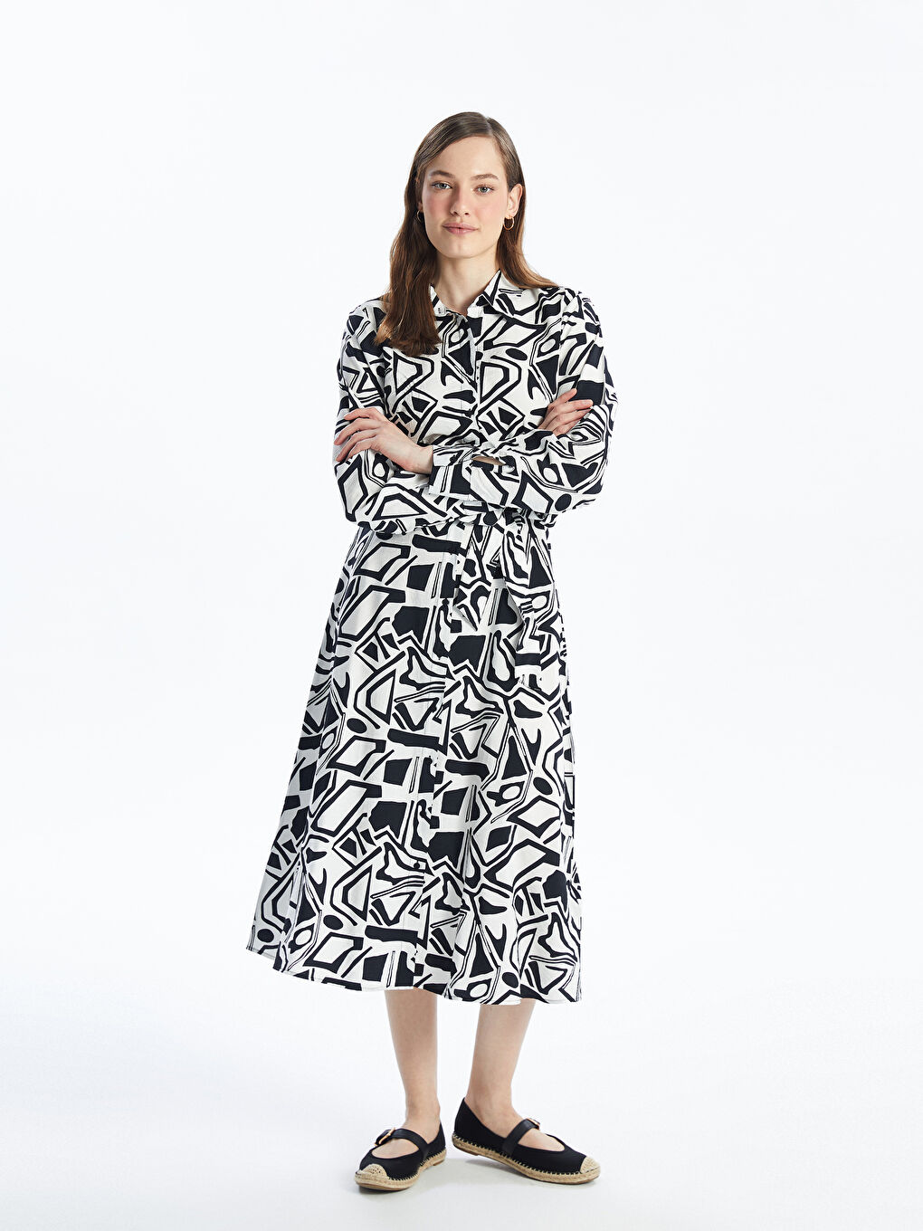 Patterned Long Sleeve Women's Shirt Dress -S4JJ82Z8-LQJ
