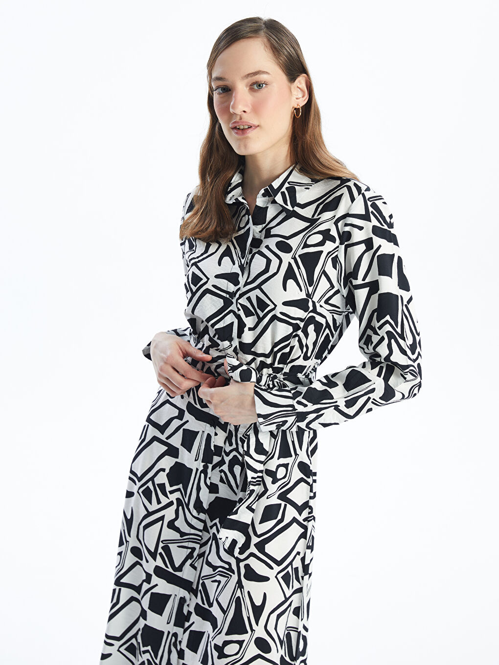 Patterned Long Sleeve Women's Shirt Dress -S4JJ82Z8-LQJ