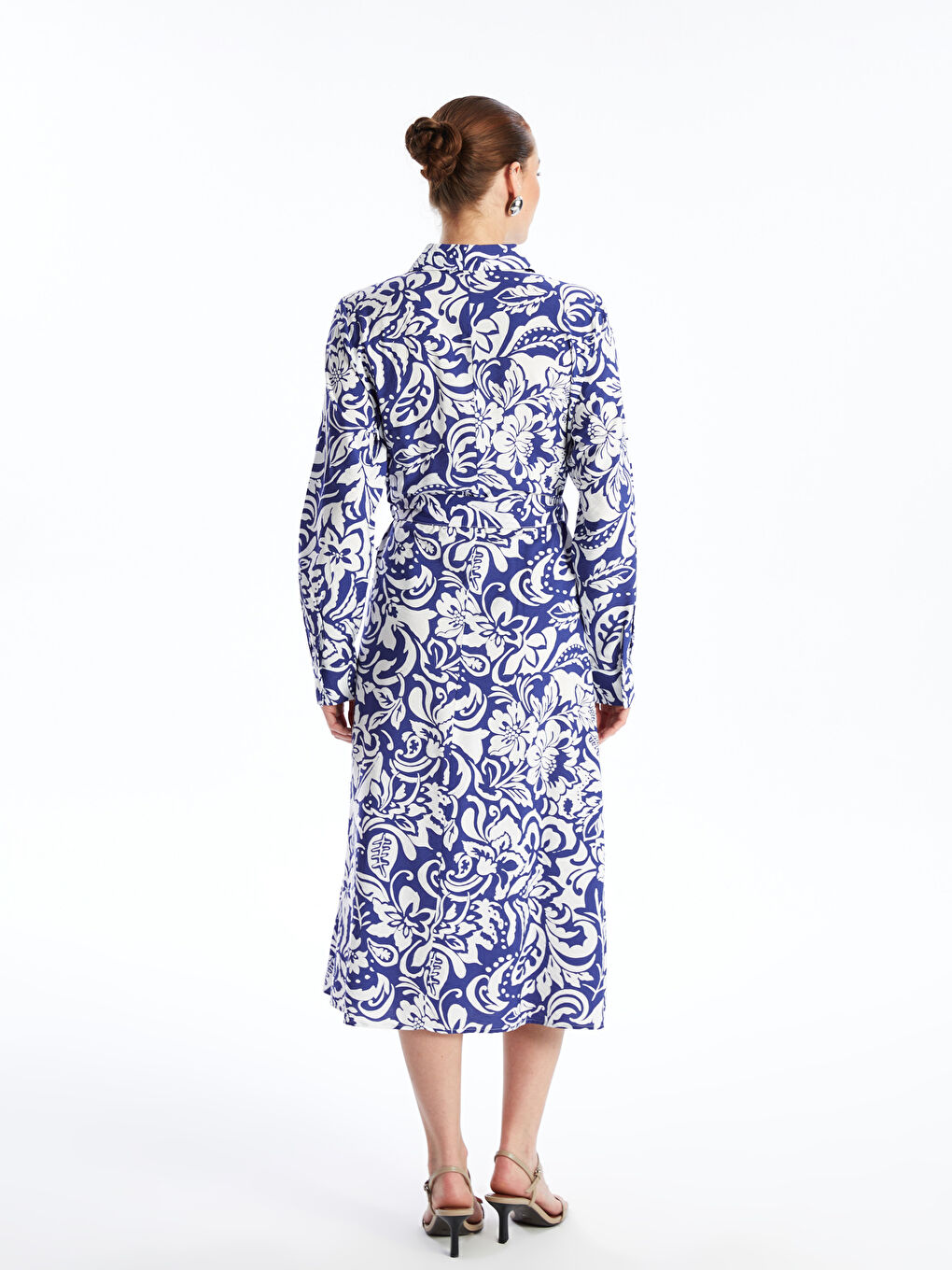 Patterned Long Sleeve Women's Shirt Dress-4