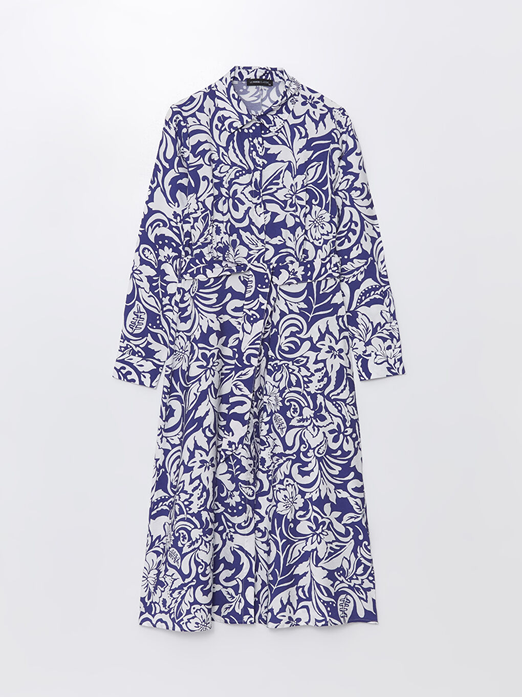 Patterned Long Sleeve Women's Shirt Dress-5