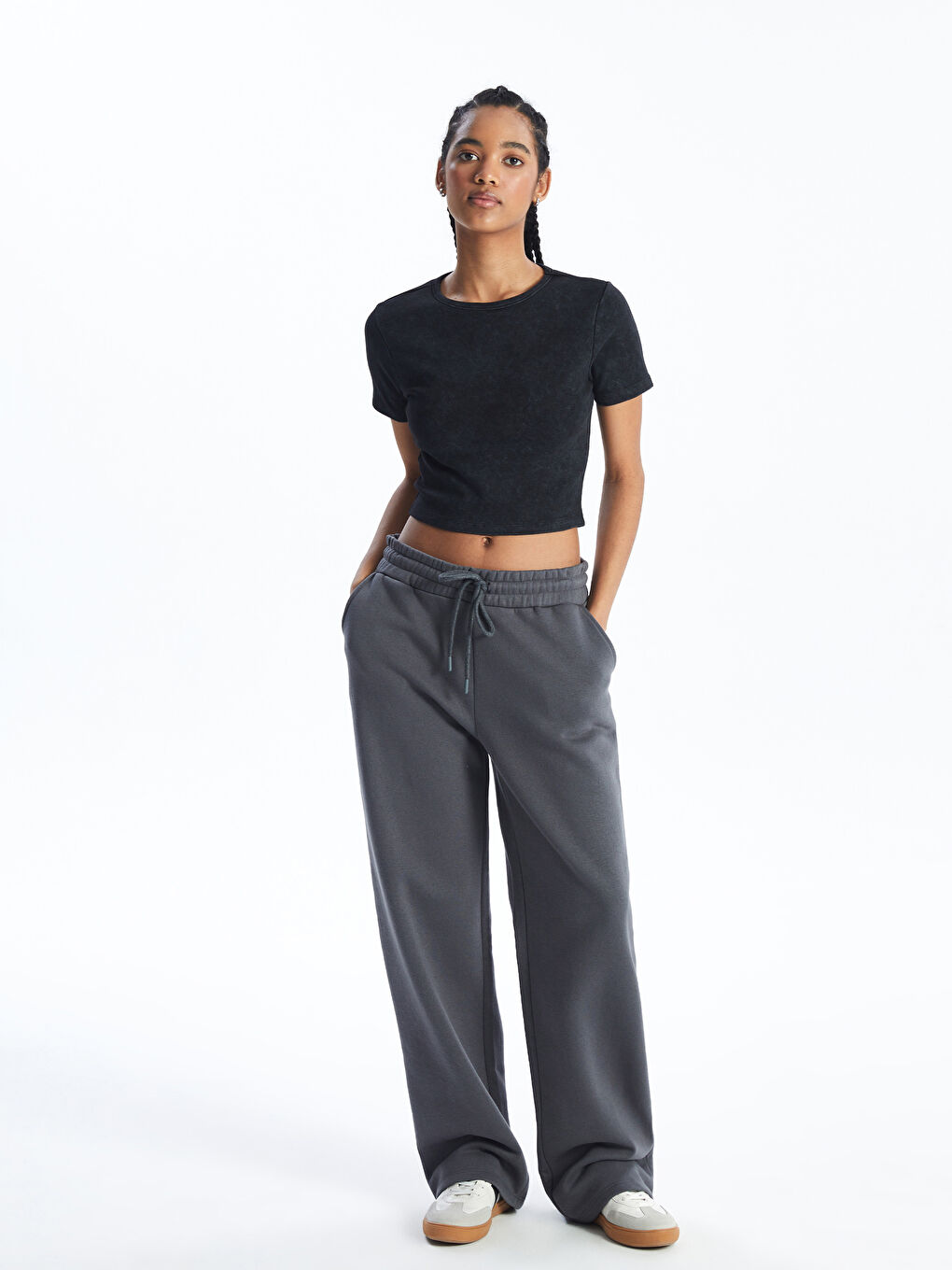 Crew Neck Straight Short Sleeve Women's Crop -S4JK41Z8-VDL