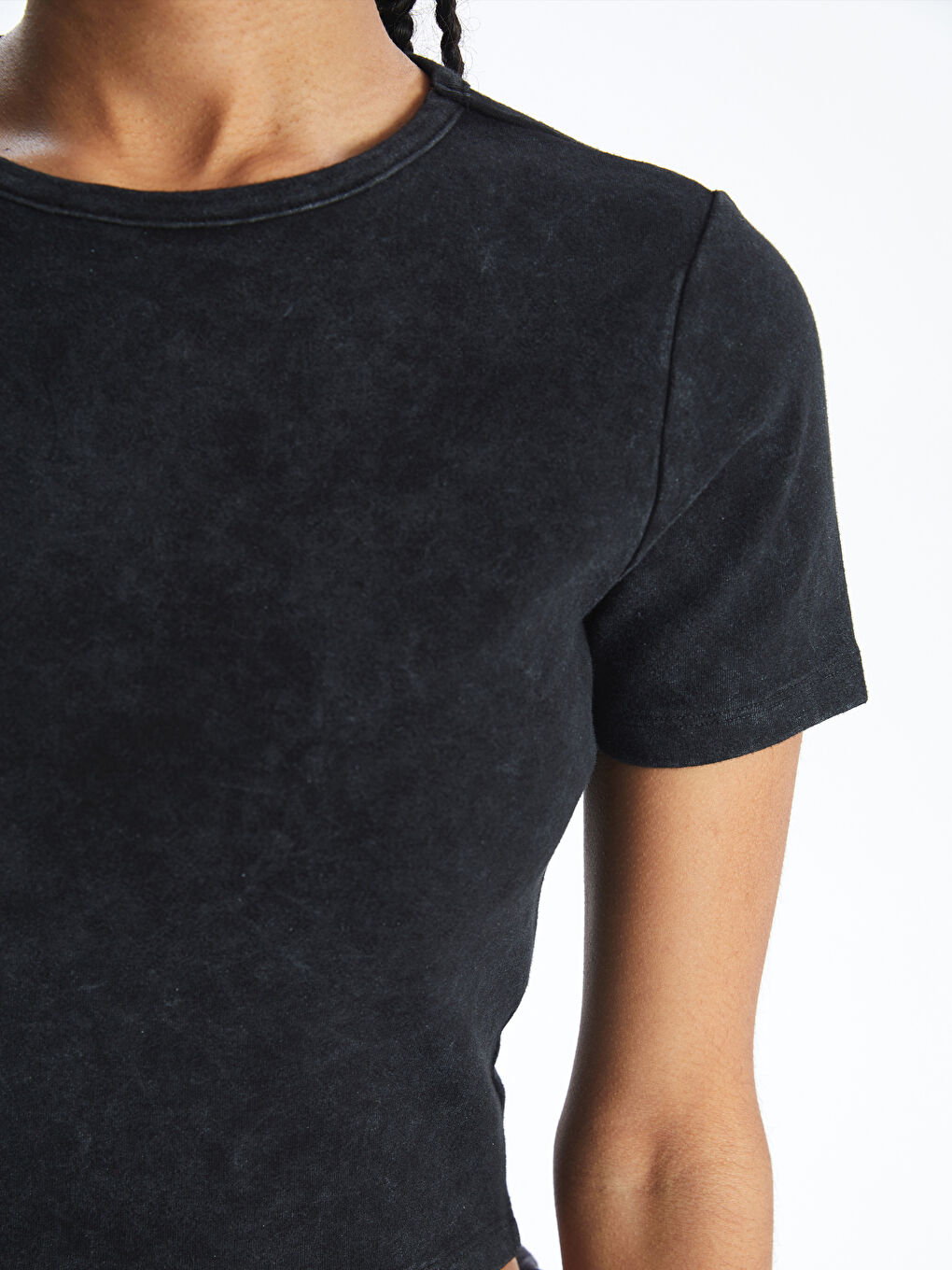 Crew Neck Straight Short Sleeve Women's Crop -S4JK41Z8-VDL