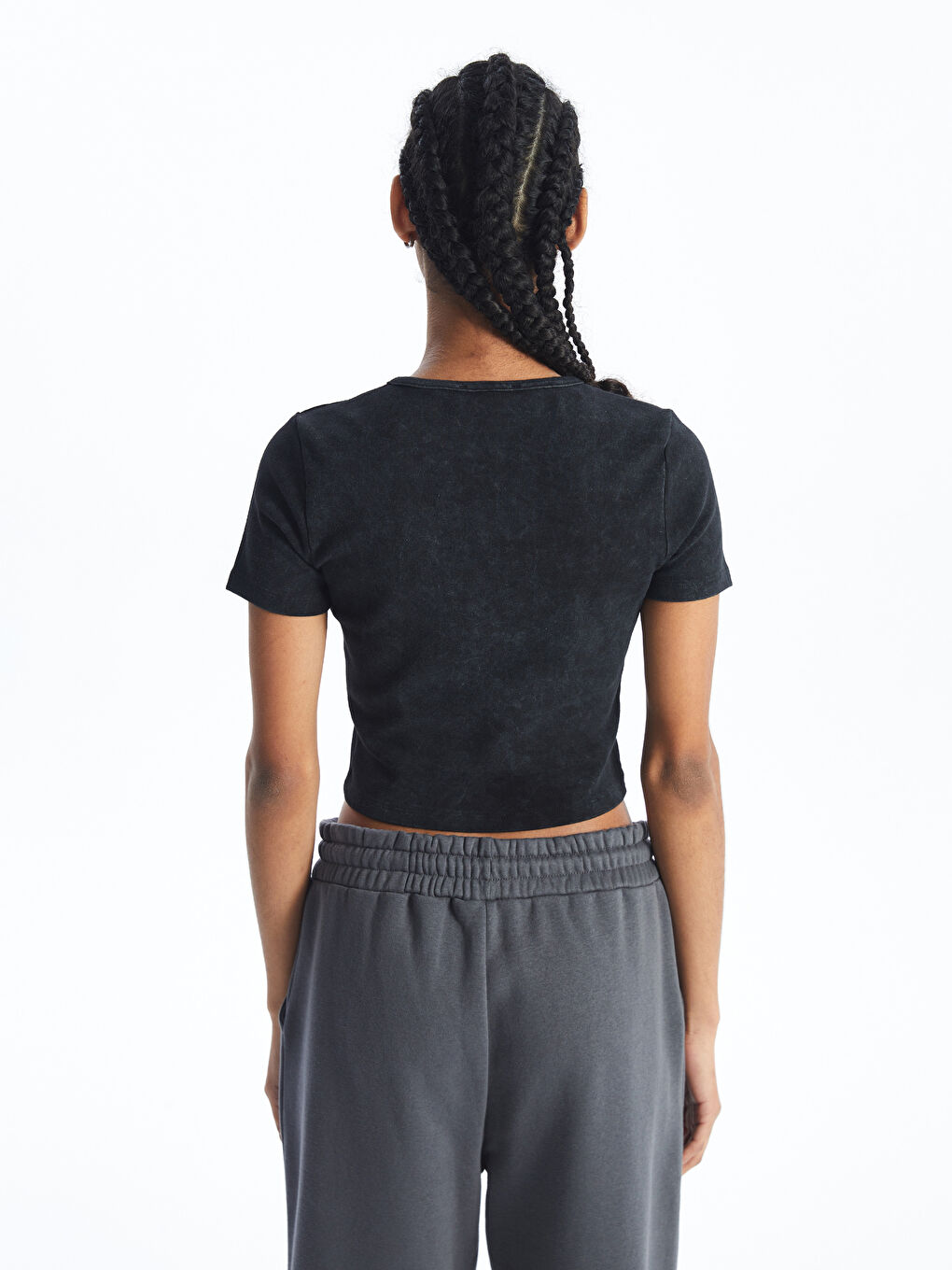 Crew Neck Straight Short Sleeve Women's Crop -S4JK41Z8-VDL