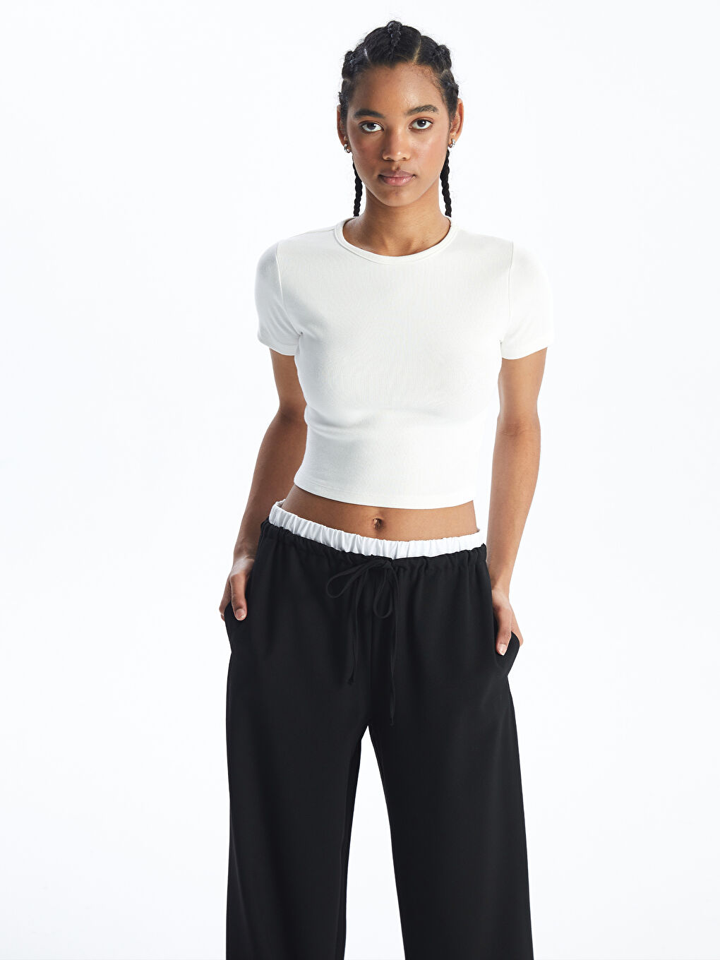 XSIDE Crew Neck Plain Short Sleeve Women's Crop -S4JK42Z8-R9J