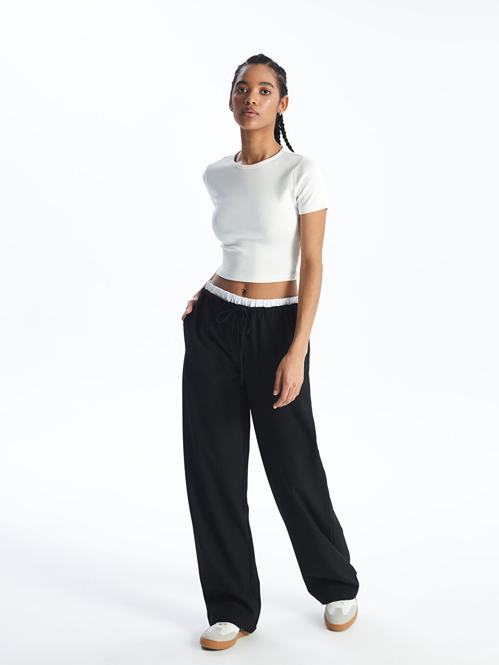 XSIDE Crew Neck Plain Short Sleeve Women's Crop -S4JK42Z8-R9J