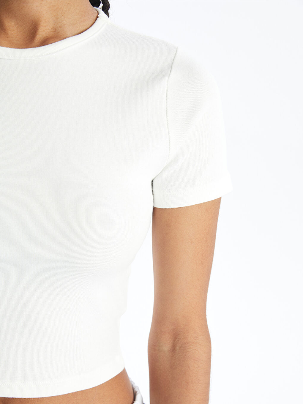 XSIDE Crew Neck Plain Short Sleeve Women's Crop -S4JK42Z8-R9J