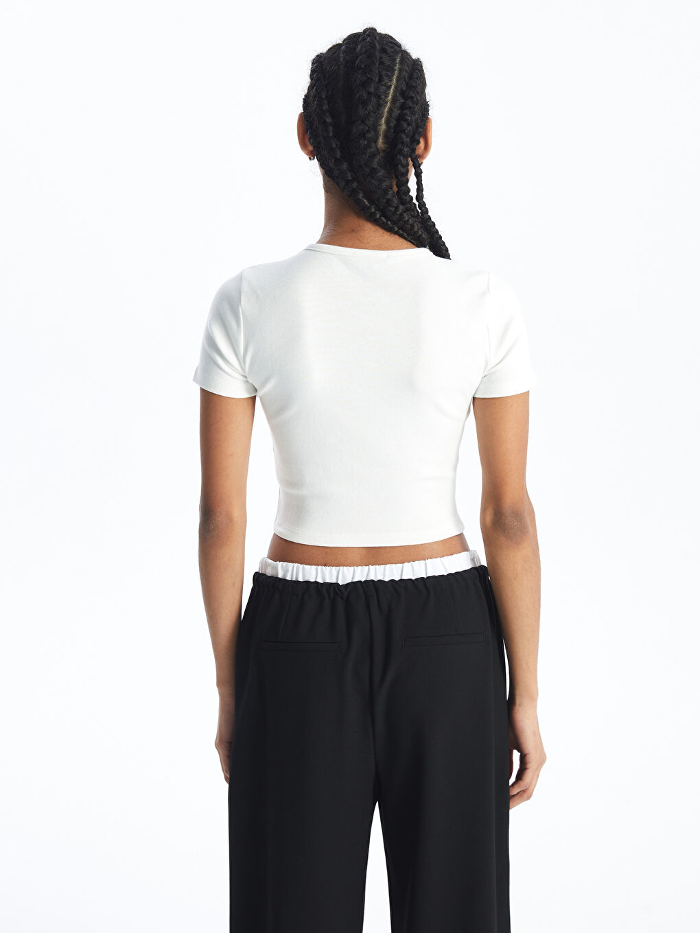 XSIDE Crew Neck Plain Short Sleeve Women's Crop -S4JK42Z8-R9J