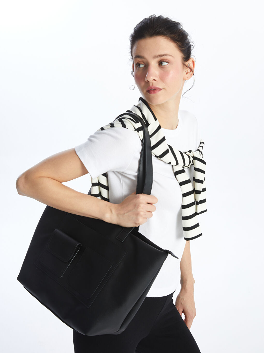 LCW ACCESSORIES Siyah Deri Görünümlü Kadın Omuz Çantası