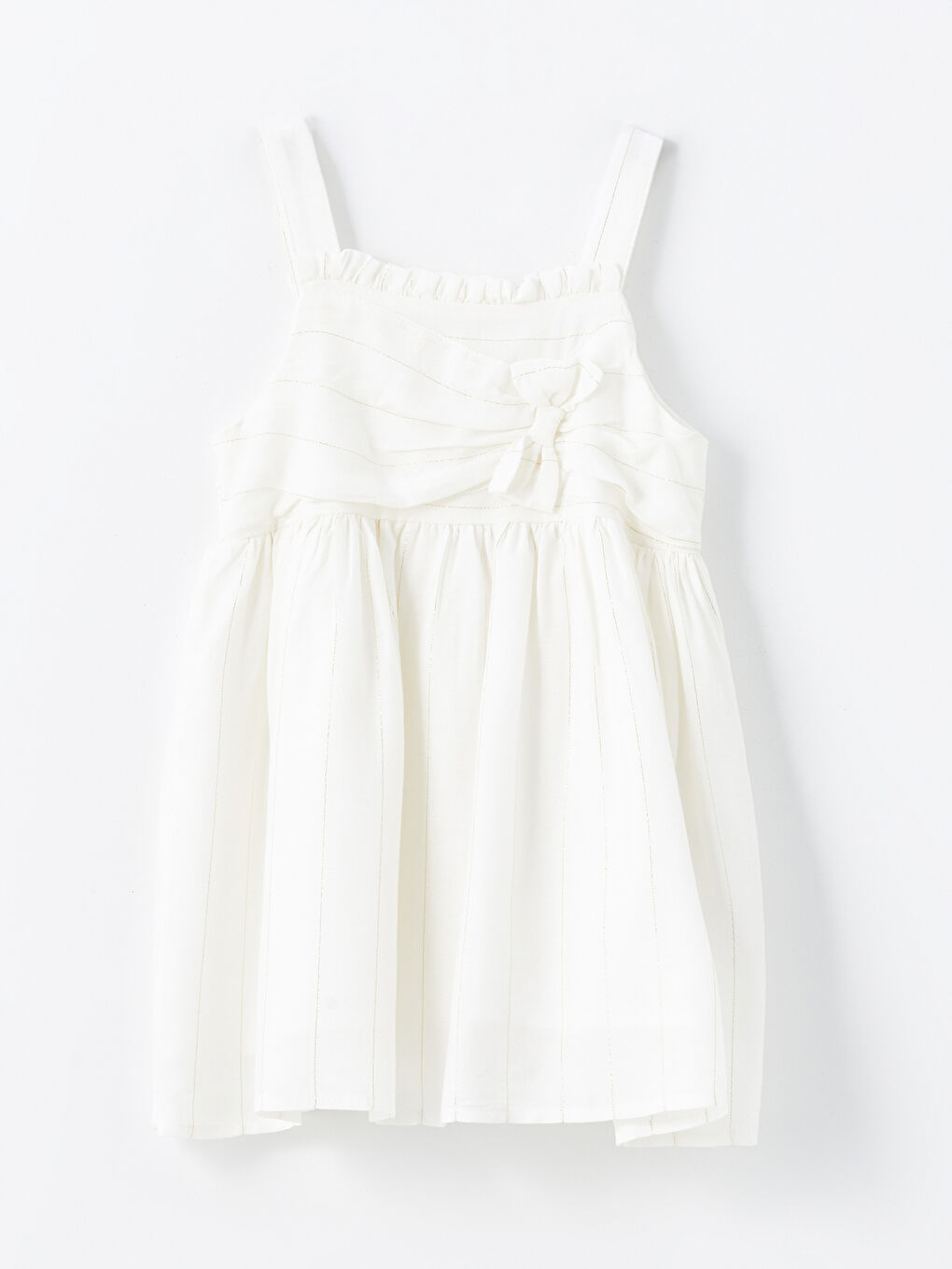 Beyaz Kare Yaka Askılı Kız Bebek Elbise