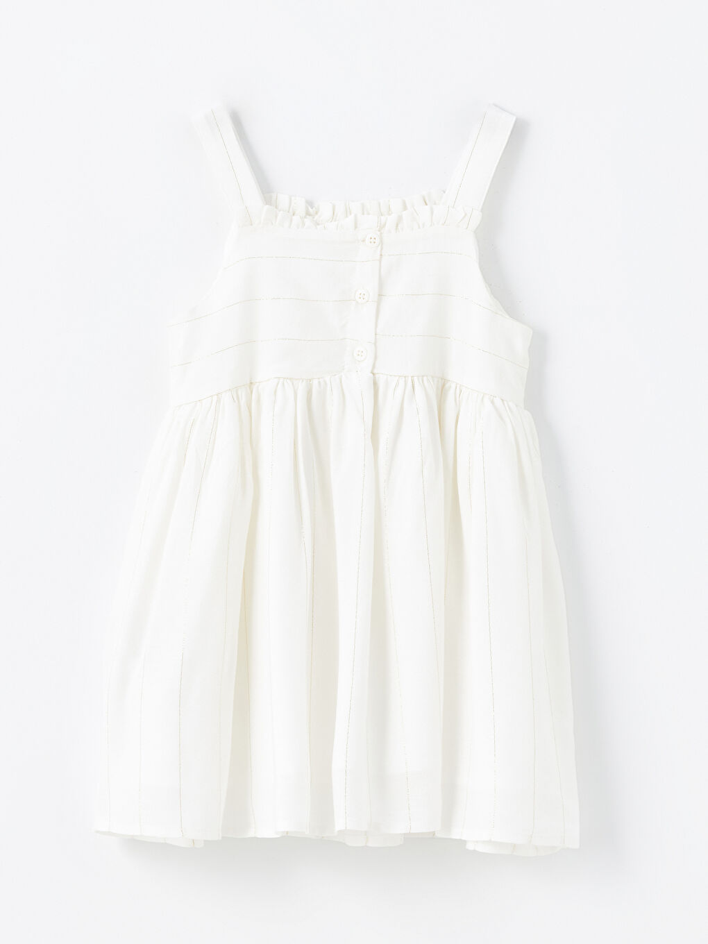 Beyaz Kare Yaka Askılı Kız Bebek Elbise-1