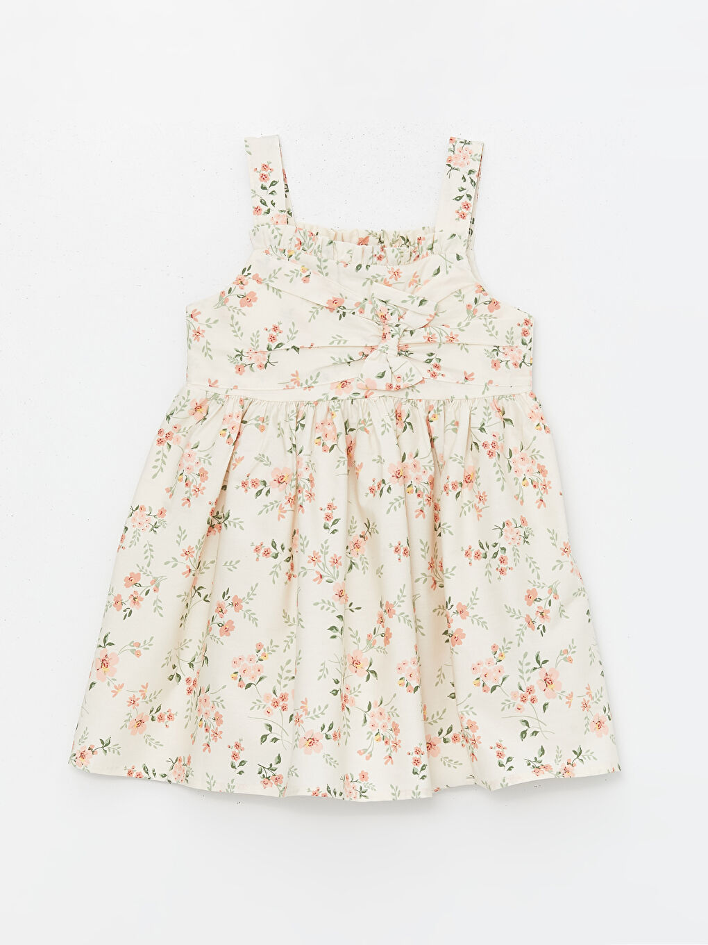 Sarı Kare Yaka Askılı Çiçekli Kız Çocuk Elbise