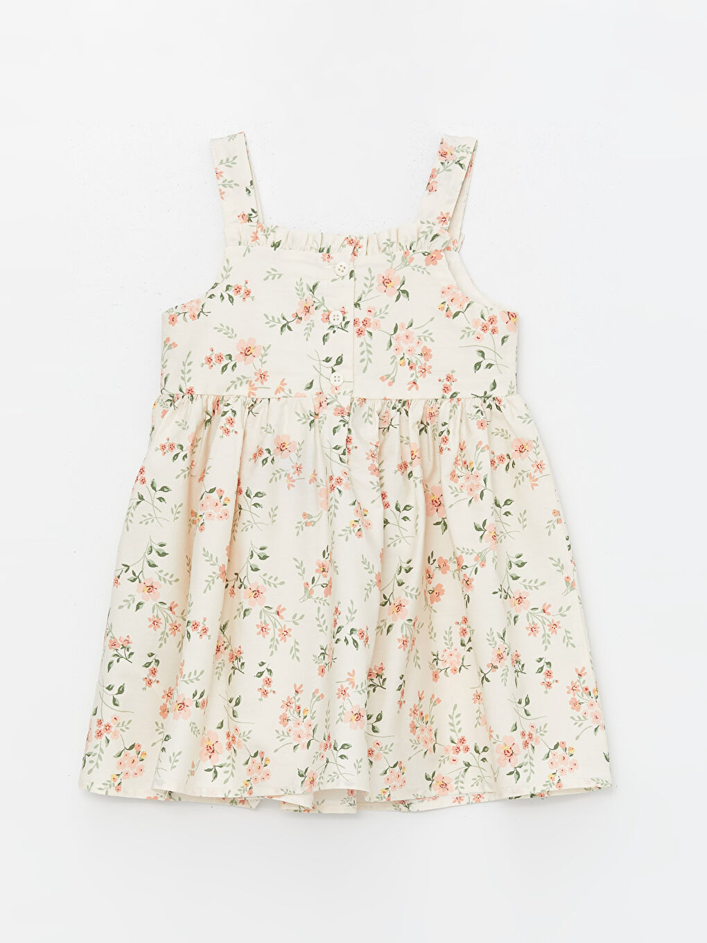 Sarı Kare Yaka Askılı Çiçekli Kız Çocuk Elbise-1