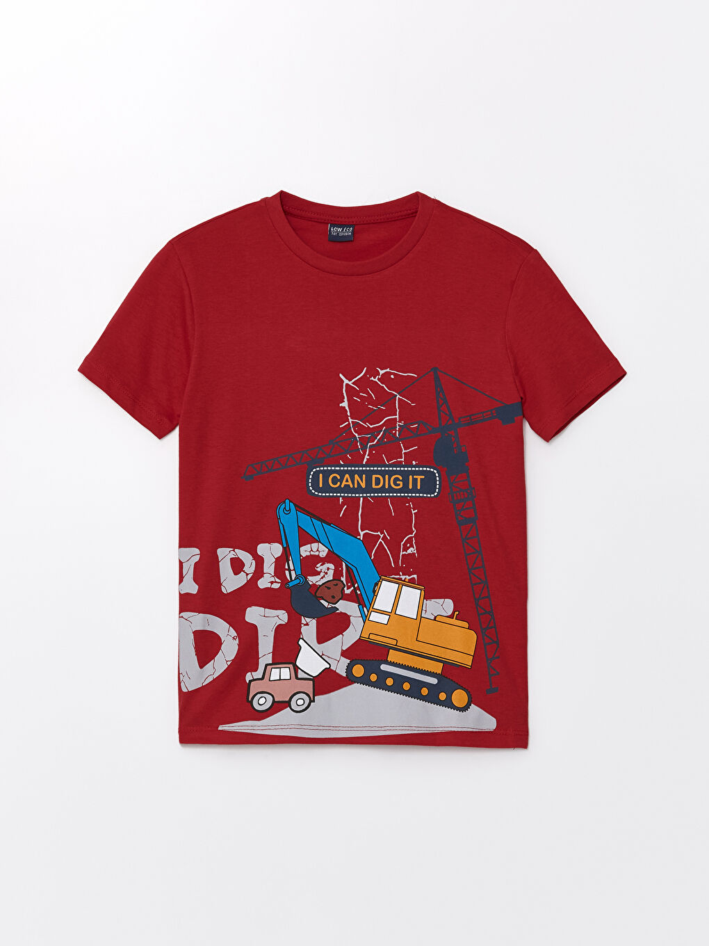 Kırmızı Bisiklet Yaka Baskılı Kısa Kollu Erkek Çocuk Tişört