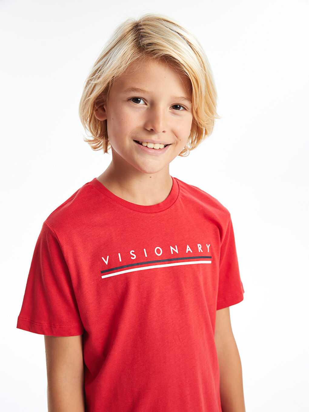 Kırmızı Bisiklet Yaka Baskılı Kısa Kollu Erkek Çocuk Tişört