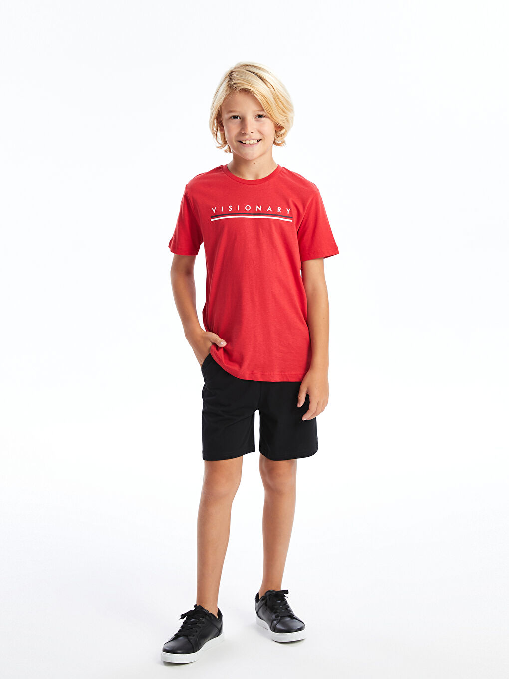 Kırmızı Bisiklet Yaka Baskılı Kısa Kollu Erkek Çocuk Tişört-1