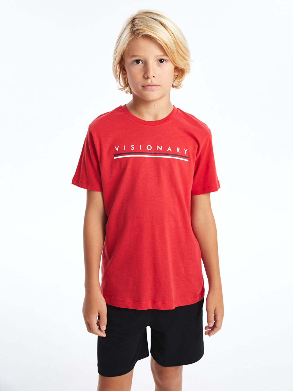 Kırmızı Bisiklet Yaka Baskılı Kısa Kollu Erkek Çocuk Tişört-2