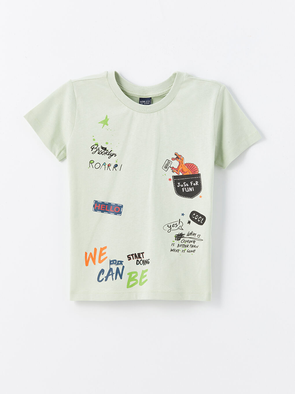 მრგვალი საყელო ნაბეჭდი მოკლე სახელო ბიჭებისთვის მაისური