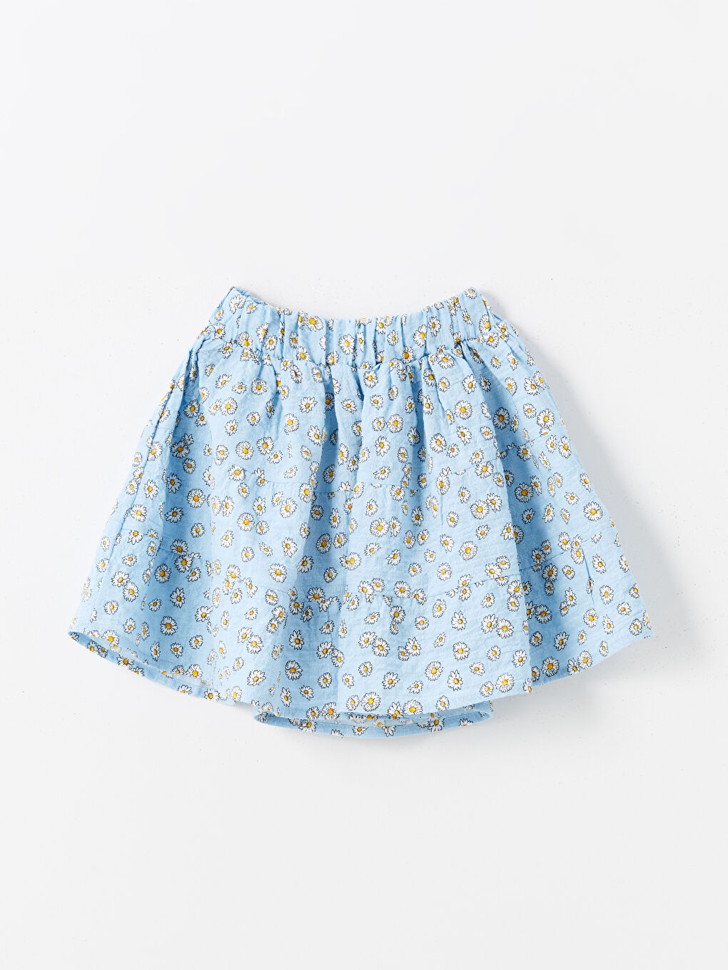Mavi Beli Lastikli Çiçekli Kız Çocuk Etek-1