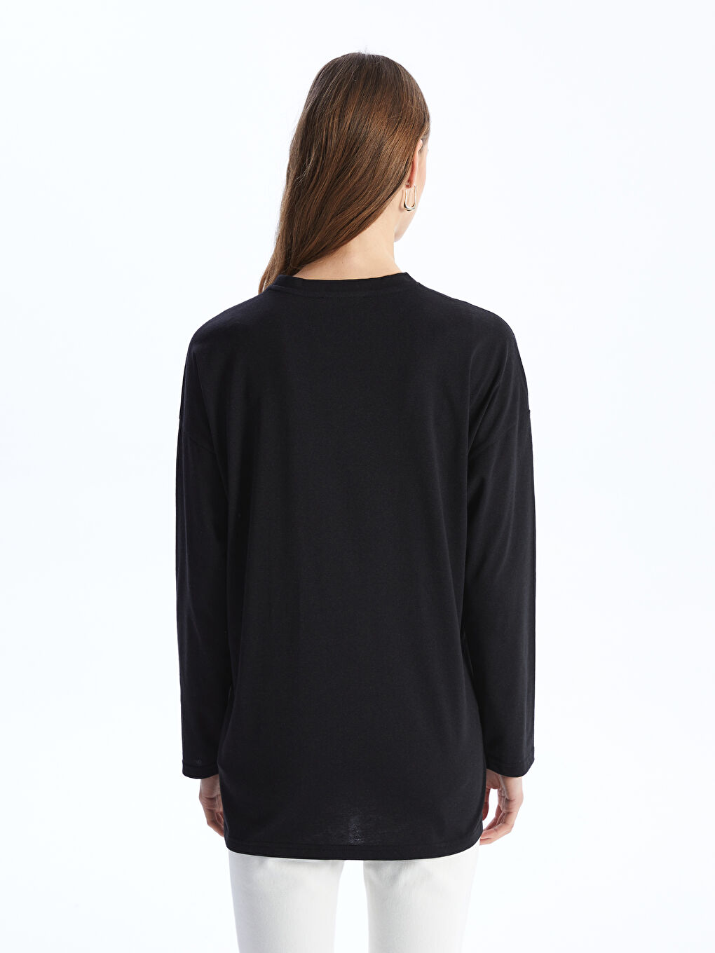 Siyah Bisiklet Yaka Baskılı Uzun Kollu Kadın Sweatshirt Tunik-4