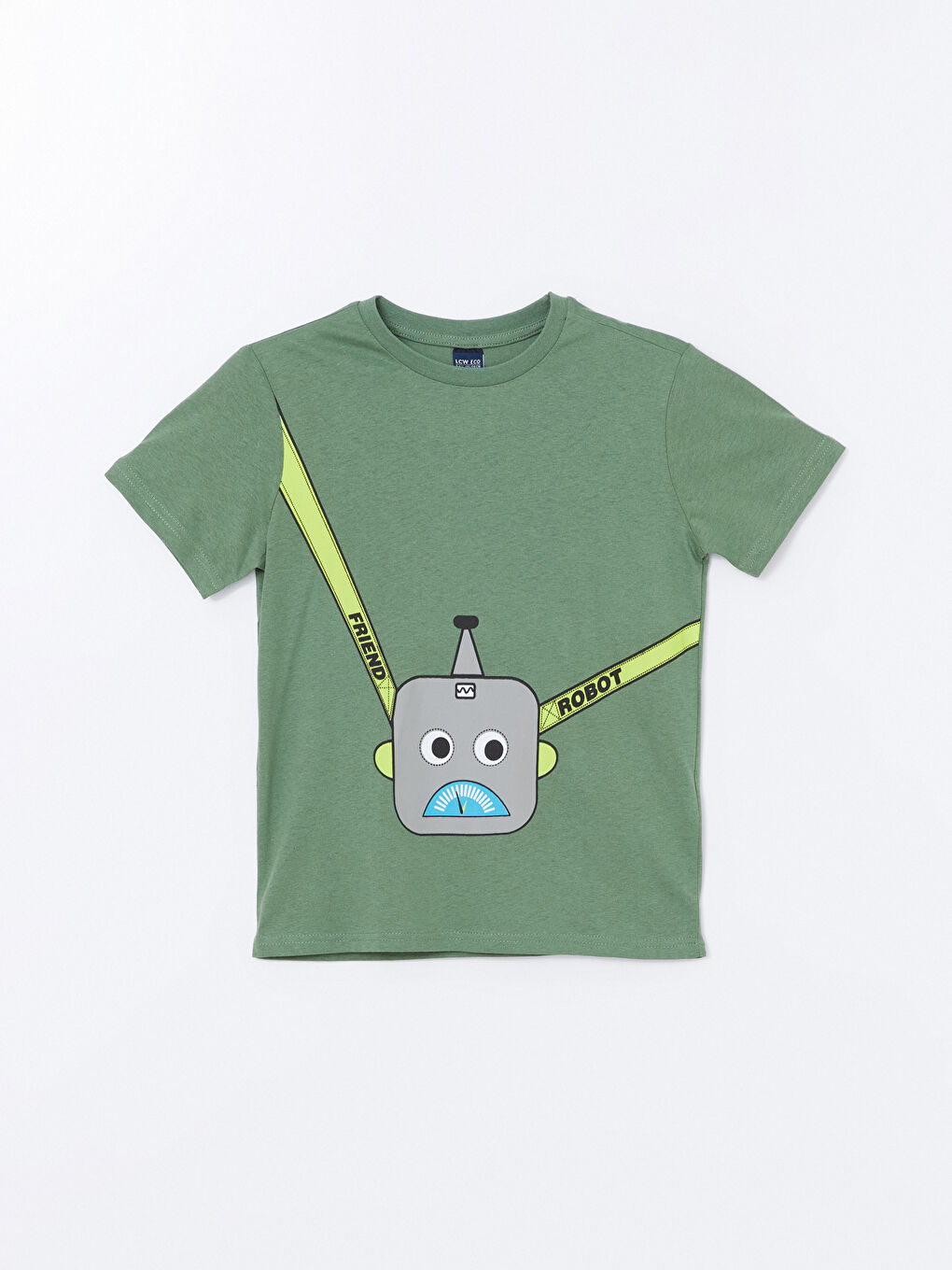 Yeşil Bisiklet Yaka Baskılı Kısa Kollu Erkek Çocuk Tişört