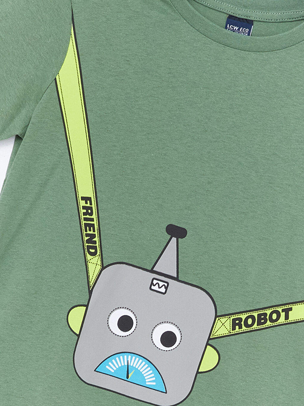 Yeşil Bisiklet Yaka Baskılı Kısa Kollu Erkek Çocuk Tişört-1