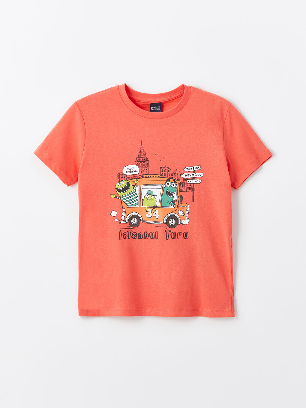 Mercan Bisiklet Yaka Baskılı Kısa Kollu Erkek Çocuk Tişört