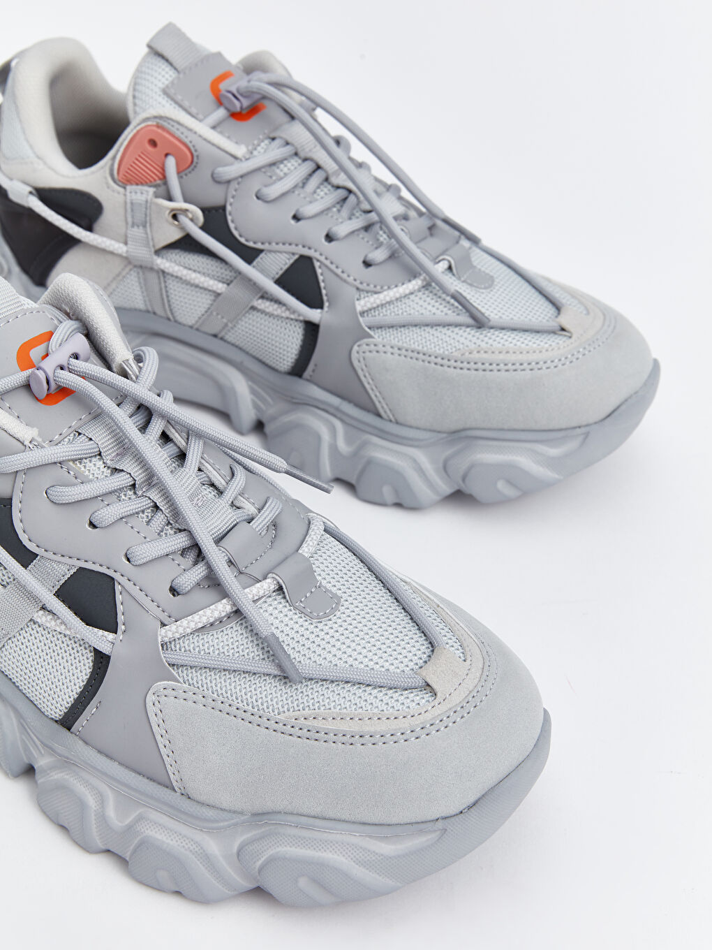 Gri Bağcıklı Renk Bloklu Erkek Spor Ayakkabı-2