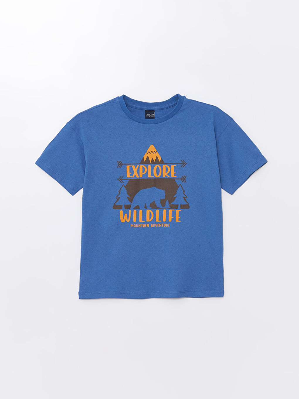 Mavi Rahat Kalıp Bisiklet Yaka Baskılı Erkek Çocuk Tişört