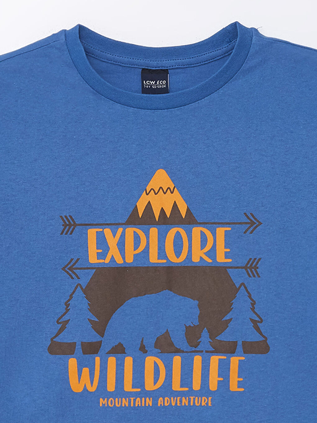 Mavi Rahat Kalıp Bisiklet Yaka Baskılı Erkek Çocuk Tişört-2