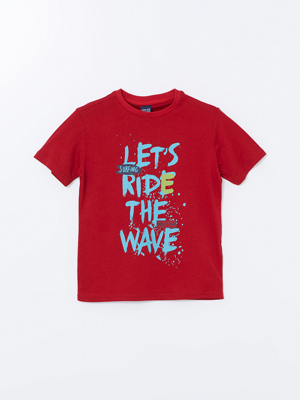 Kırmızı Bisiklet Yaka Baskılı Kısa Kollu Erkek Çocuk Tişört