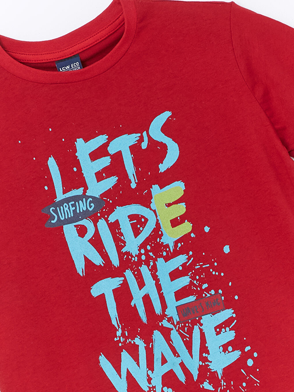 Kırmızı Bisiklet Yaka Baskılı Kısa Kollu Erkek Çocuk Tişört-1