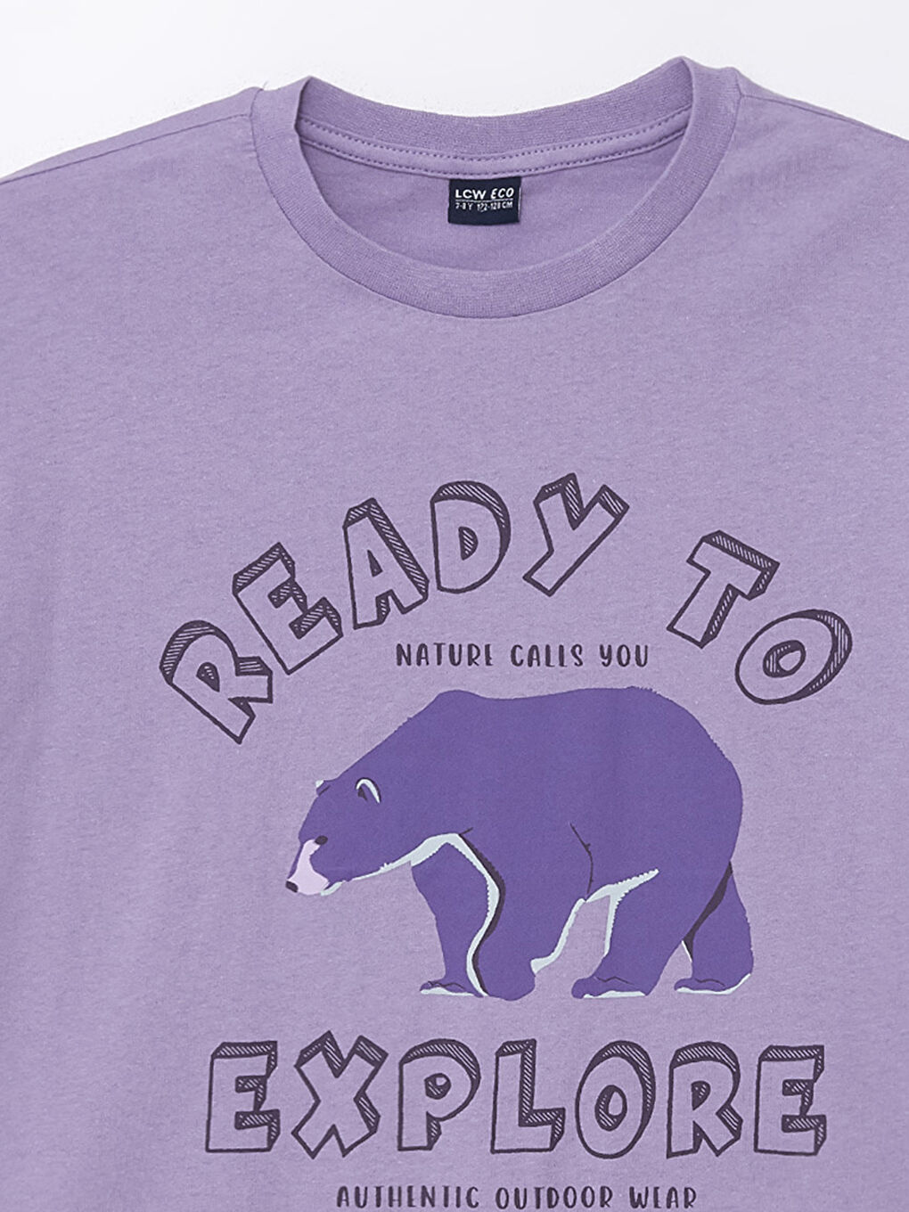 Lila Rahat Kalıp Bisiklet Yaka Erkek Çocuk Tişört-2