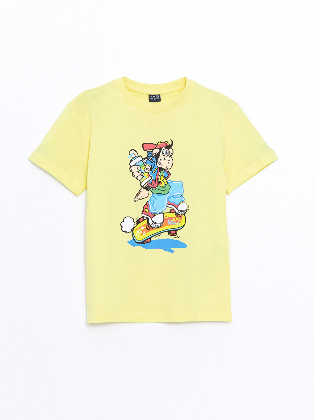 Sarı Bisiklet Yaka Nostaljik Maymun Baskılı Kısa Kollu Erkek Çocuk Tişört