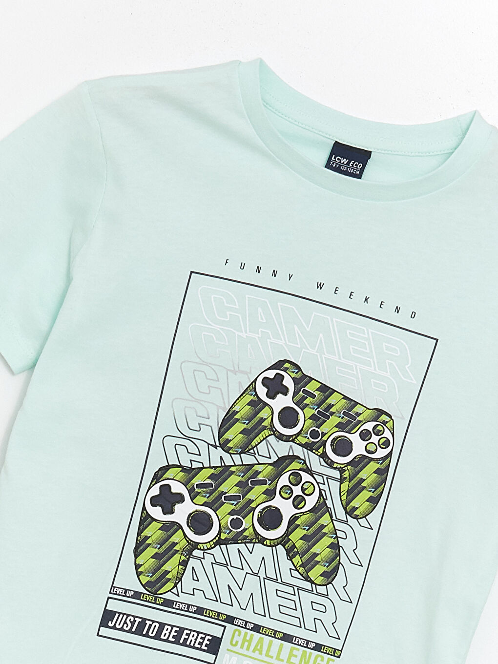 Turkuaz Bisiklet Yaka Baskılı Kısa Kollu Erkek Çocuk Tişört-2