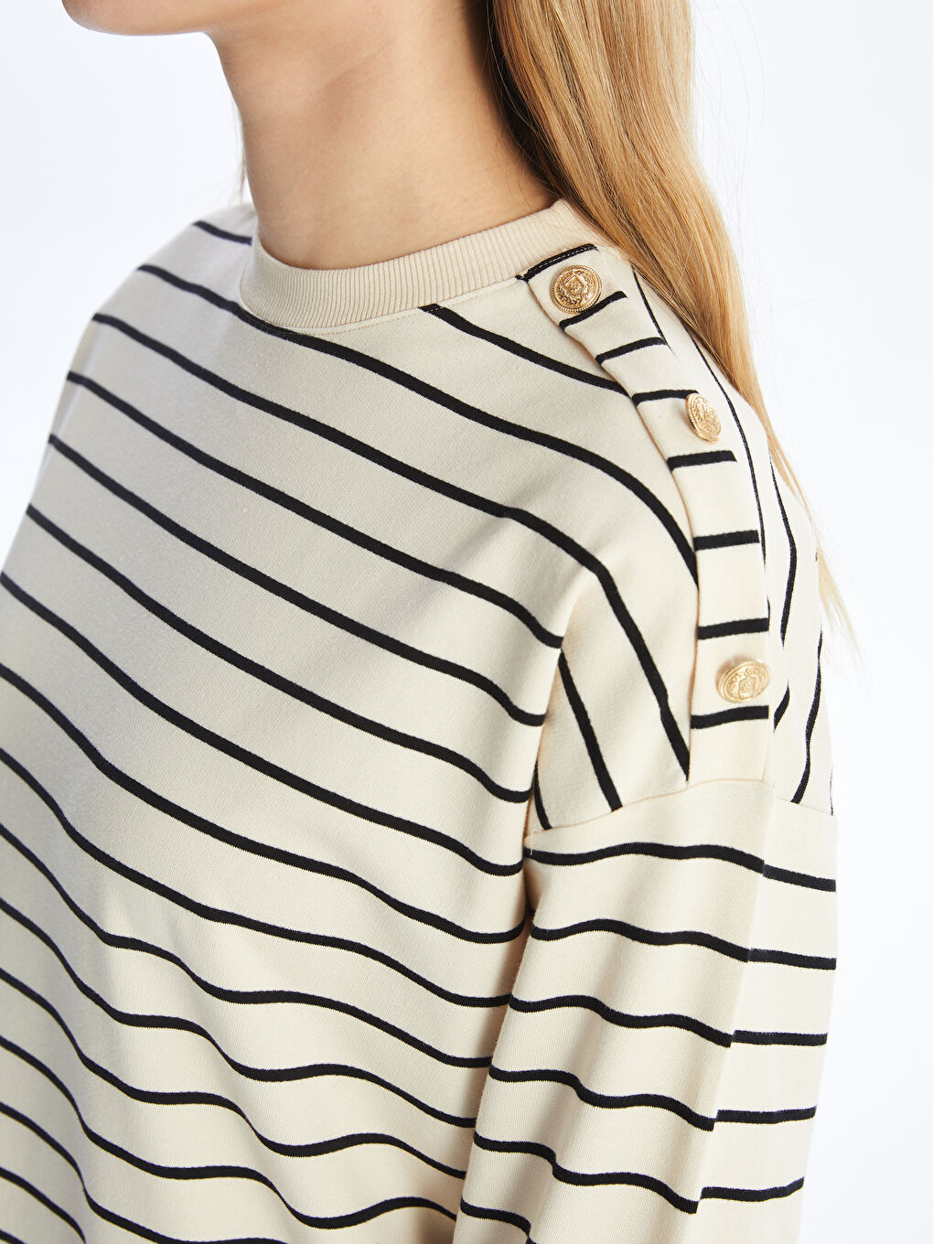 Crew Neck Striped Oversize Women's Sweatshirt Tunic -S4JM96Z8-LEG