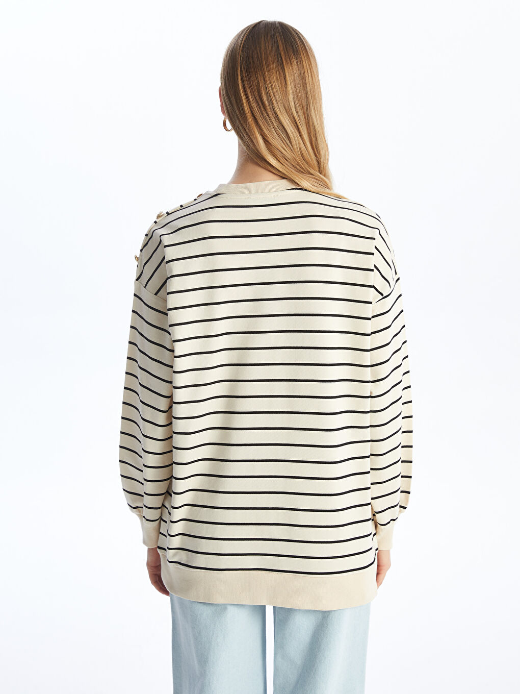 Crew Neck Striped Oversize Women's Sweatshirt Tunic -S4JM96Z8-LEG