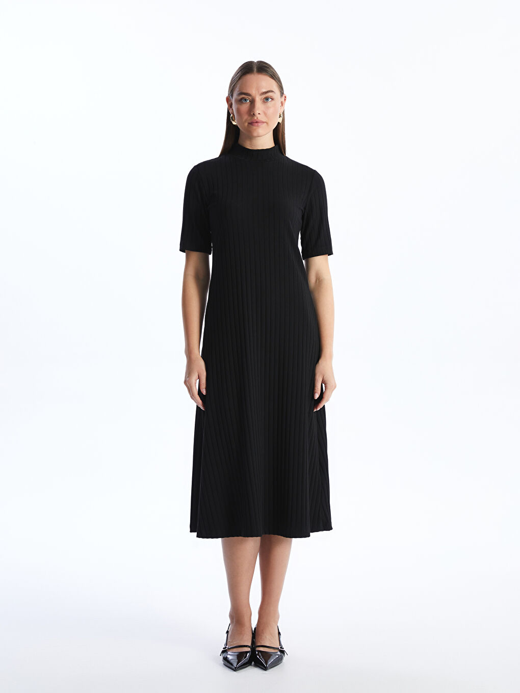 Grandad Collar Plain Short Sleeve Women's Dress -S4JN07Z8-CVL