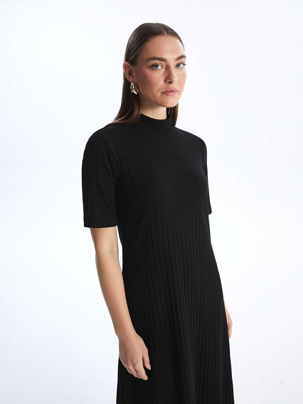 Grandad Collar Plain Short Sleeve Women's Dress -S4JN07Z8-CVL