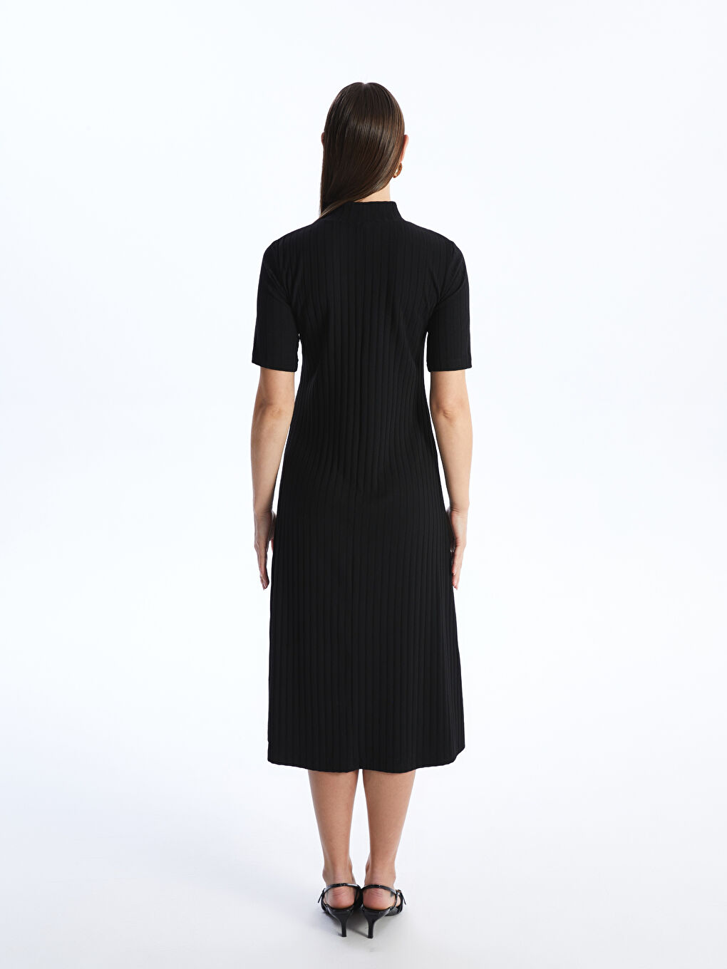 Grandad Collar Plain Short Sleeve Women's Dress -S4JN07Z8-CVL