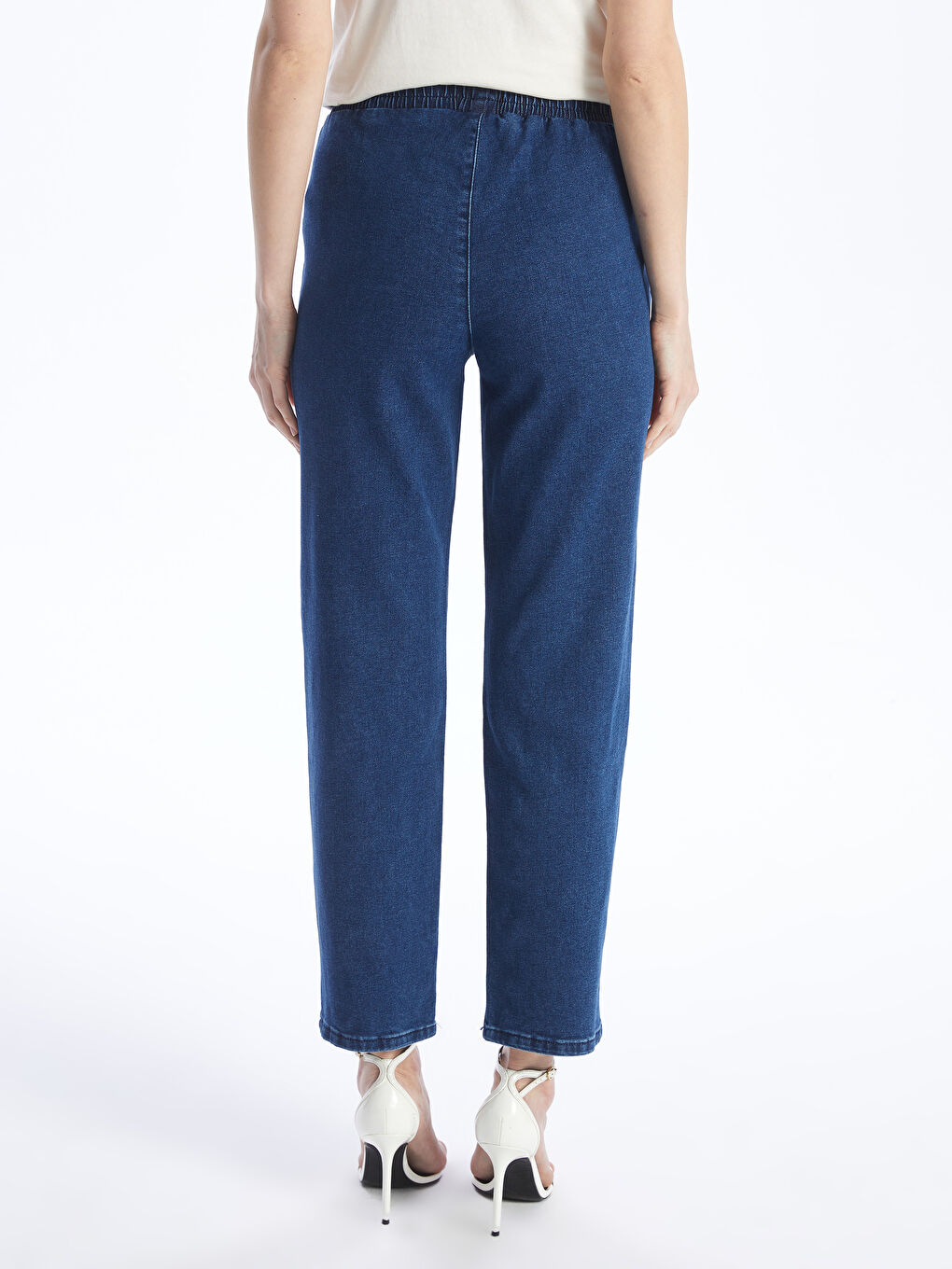 İndigo Beli Lastikli Straight Fit Kadın Jean Pantolon-4