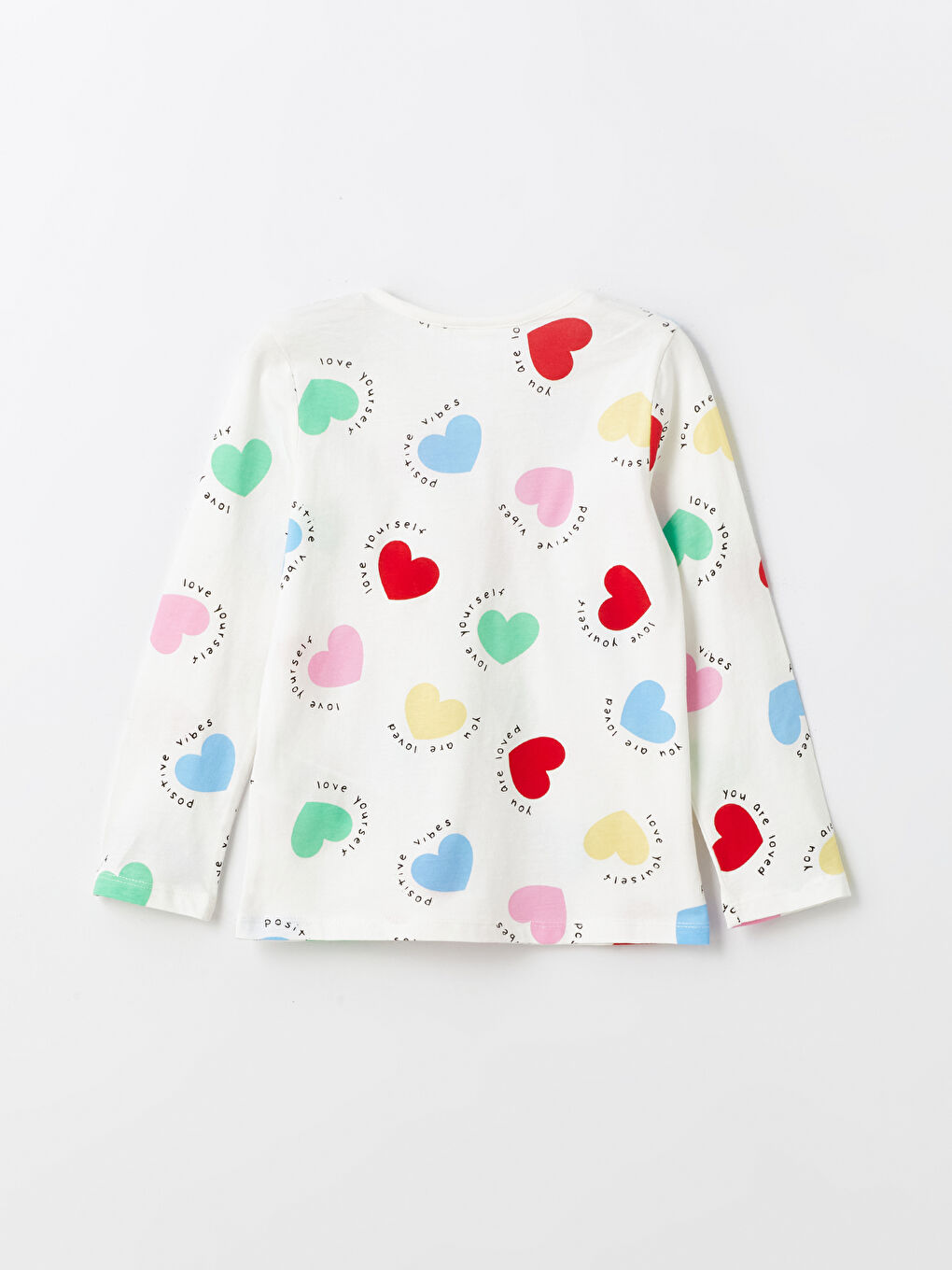 Beyaz Bisiklet Yaka Desenli Uzun Kollu Kız Çocuk Pijama Takımı-3