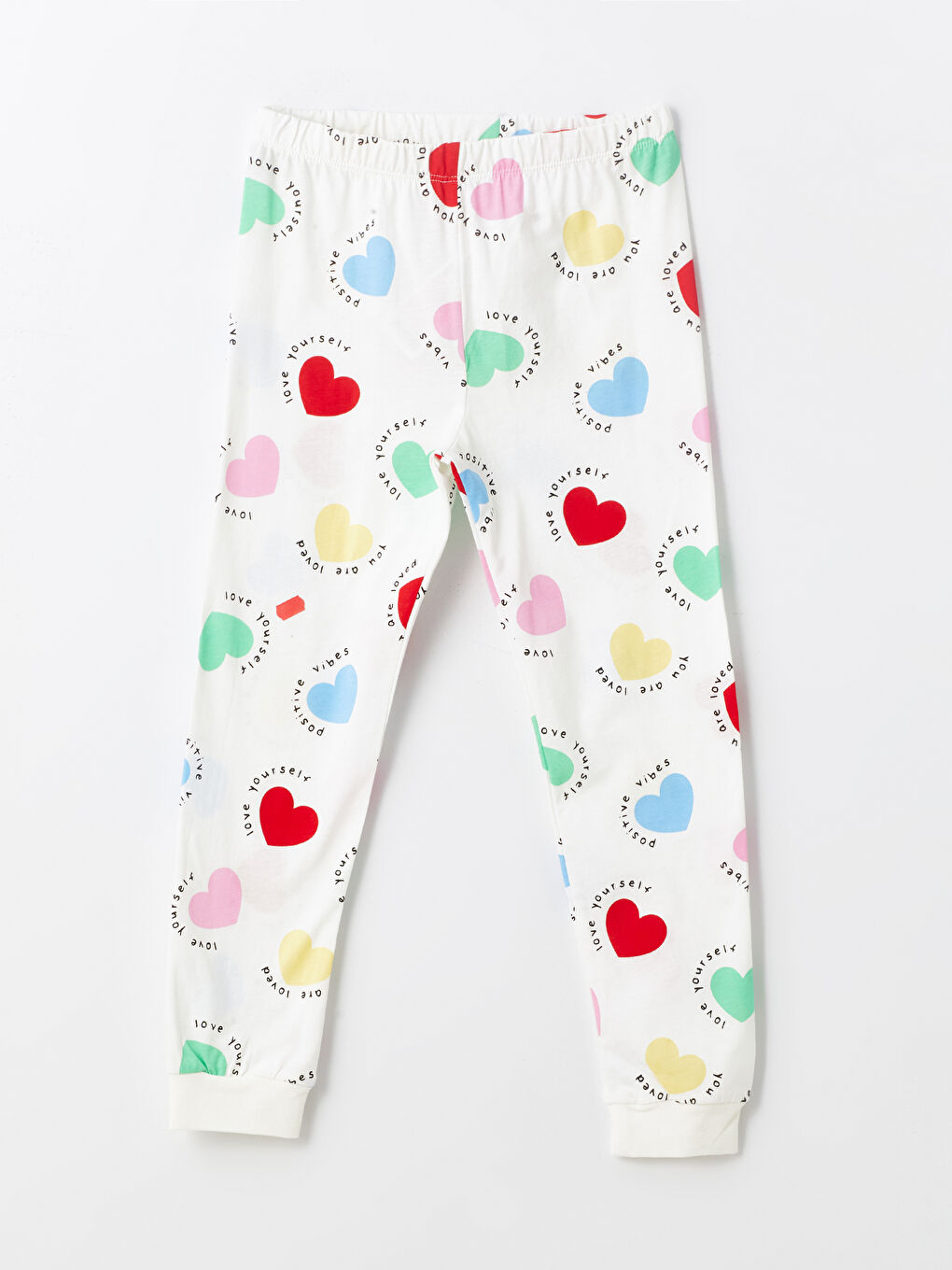 Beyaz Bisiklet Yaka Desenli Uzun Kollu Kız Çocuk Pijama Takımı-4