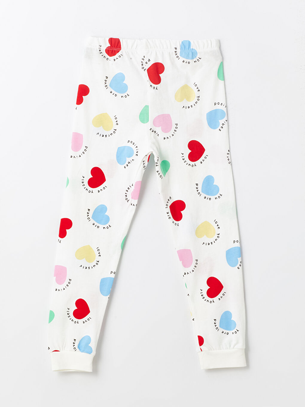 Beyaz Bisiklet Yaka Desenli Uzun Kollu Kız Çocuk Pijama Takımı-6