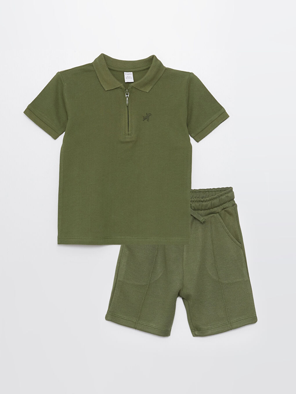Haki Polo Yaka Nakışlı Erkek Bebek Tişört ve Şort 2'li Takım-2