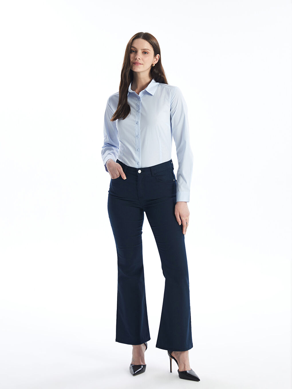 Slim Fit Plain Flared Women's Trousers