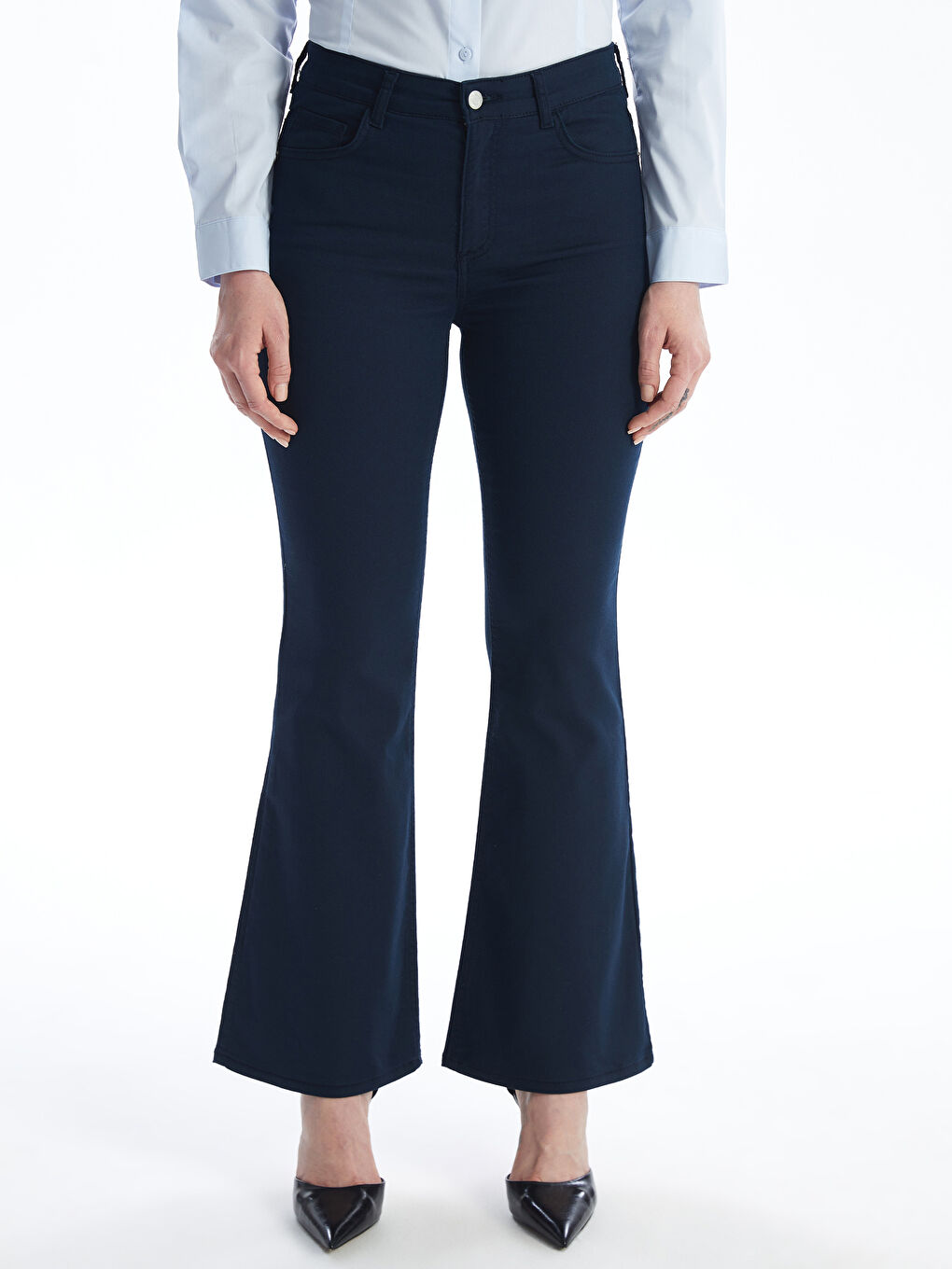 Slim Fit Plain Flared Women's Trousers-3