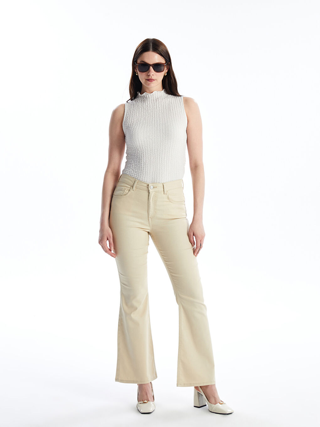 بنطلون نسائي سادة بأقدام واسعة ضيق فيت