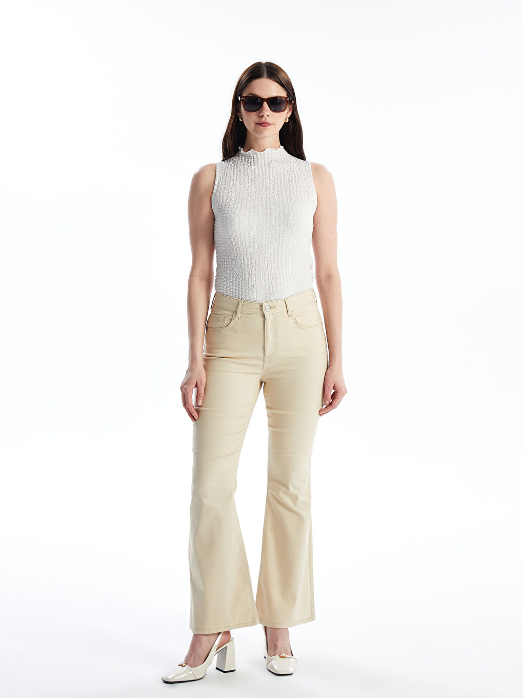 بنطلون نسائي سادة بأقدام واسعة ضيق فيت-1