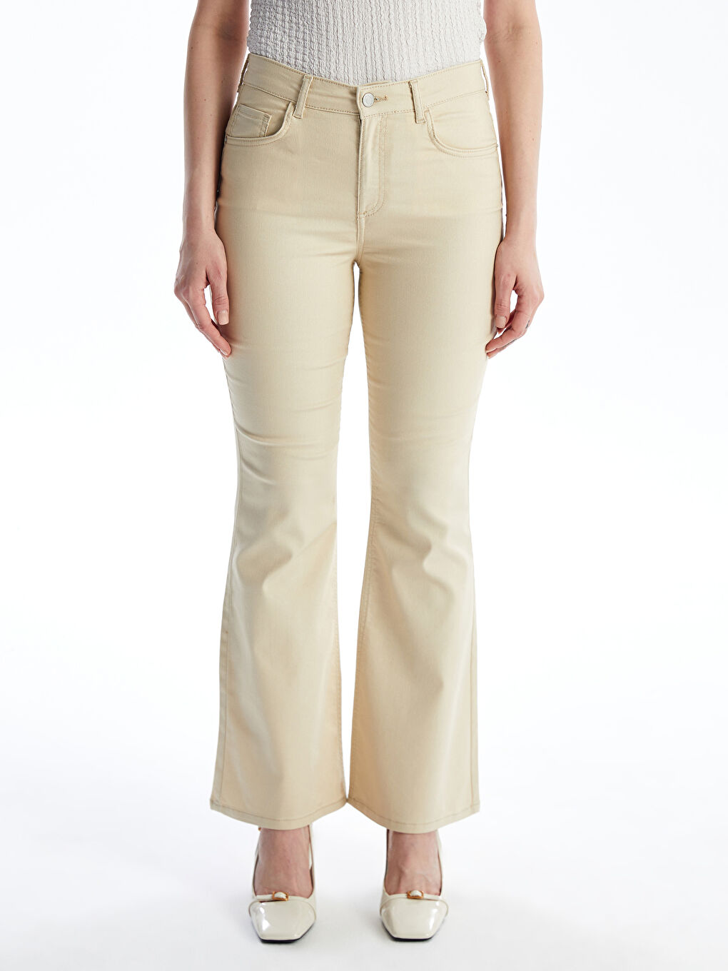 بنطلون نسائي سادة بأقدام واسعة ضيق فيت-4